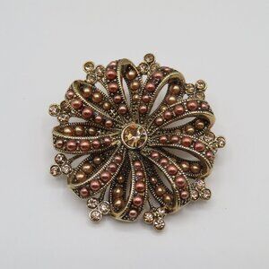 Liz Claiborne Gold Tone Rhinestone Brooch